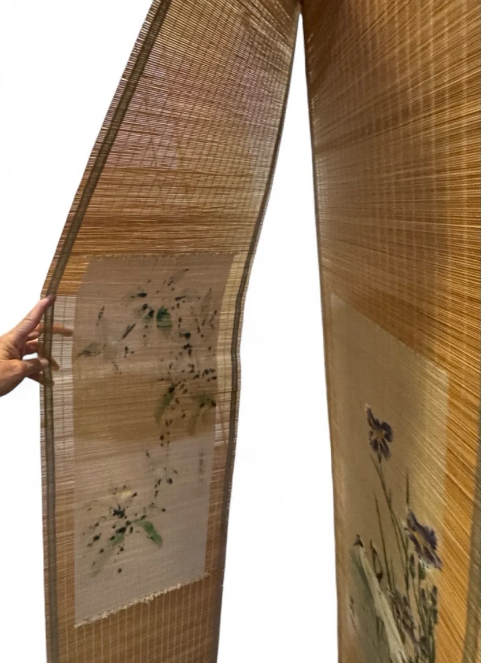 Vintage set of 2 Chinese Bamboo Slat Scrolka 14x20”